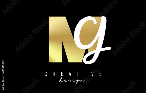 Golden Letters MG Logo with a minimalist design. Letters M and G with geometric and handwritten typography.