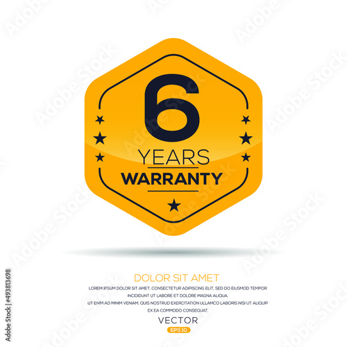 6 years warranty seal stamp, vector label. photo