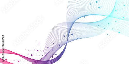Geometric abstract background with connected lines and dots. Connectivity flow point. Molecule and communication background. Graphic connection illustration background for your design.