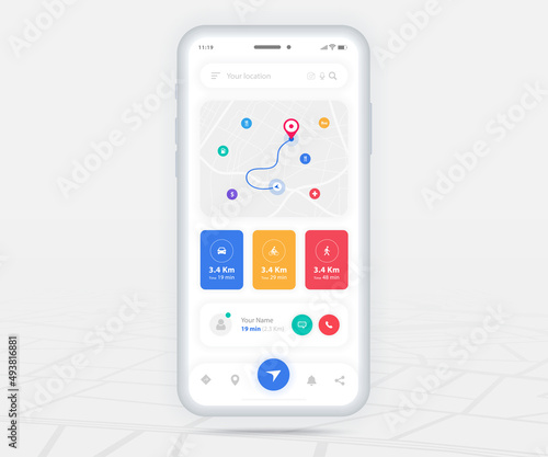 Map GPS navigation app ux ui concept, Mobile map application, Smartphone App search map navigation, Technology map, City navigation maps, City street, gps tracking, Location tracker, Vector