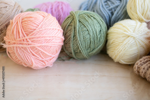 Colored balls of yarn. View from above. Rainbow colors. All colors. Yarn for knitting. Skeins of yarn