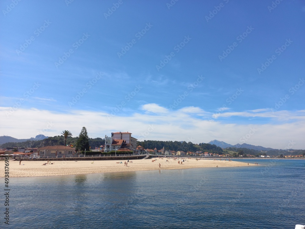 panorama of a beach of Ribadesella,  Asturias,  Spain 