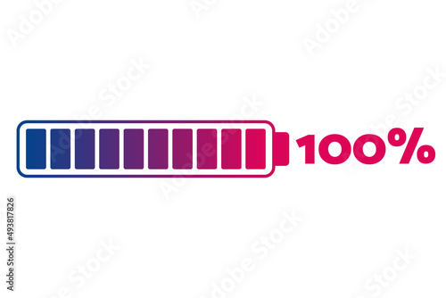 100 percent chart. Vector percentage infographics. Isolated gradient icon. Sign for download, full battery, complete, design