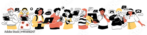 Set of kids using gadgets