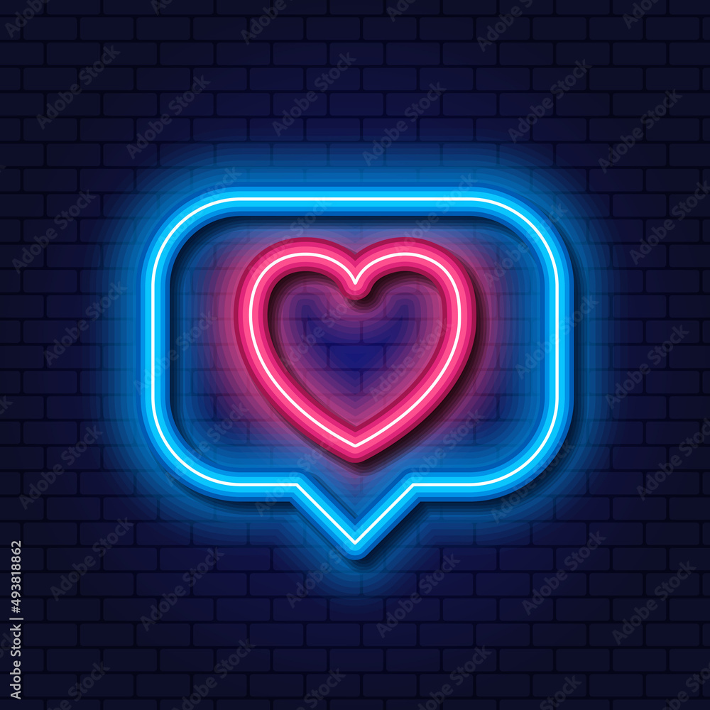 Vector neon sign to like a comment. The concept of social networks, messages.