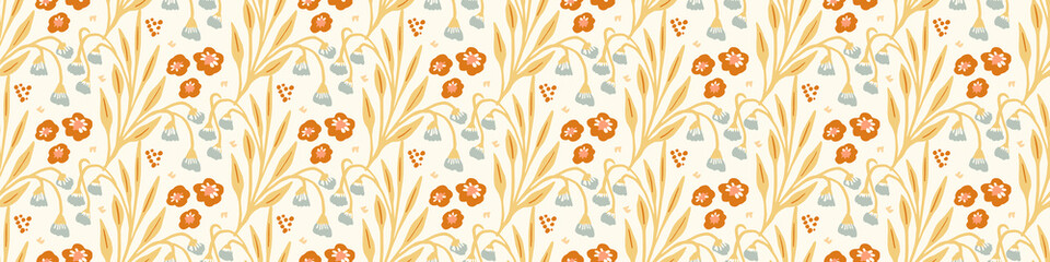 Fotobehang Boho stijl patronen Pastel boho bloemen rand patroon  © Limolida Studio