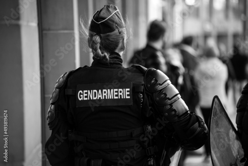 Fotografie, Obraz Strasbourg - France - 19 March 2022 - Portrait on back view of french gendarmeri