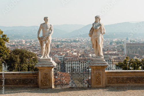 Ancient sculptures in the Baboli garden. Tuscany, Italy  photo