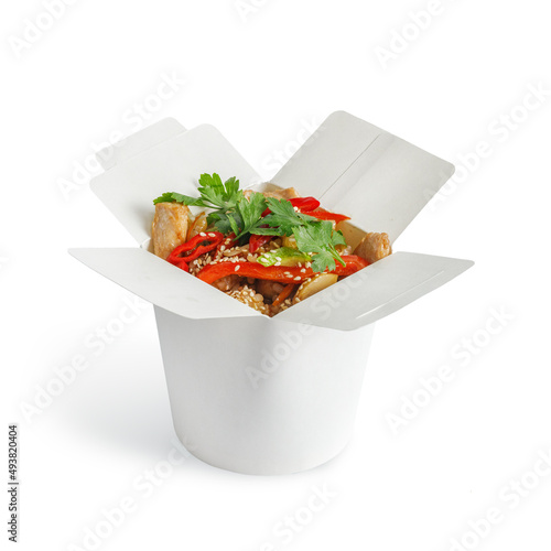 dish fast food wok Chinese cuisine white background