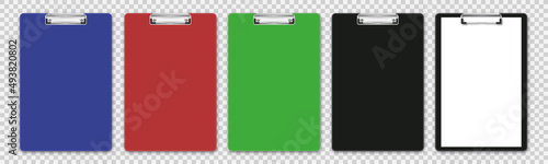 Set of clipboard with white paper on transparent background, vector illustration