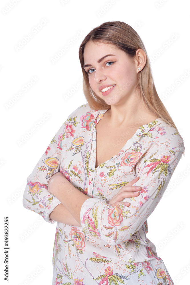 Portrait of beautiful woman wearing casual clothing on white background Portrait of beautiful woman wearing casual clothing on white background