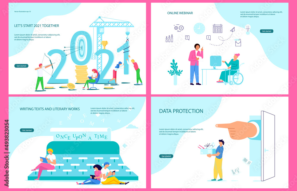 Set os Landing webpage template of office work, teamwork, Hiring employees, Mental rehabilitation Set os Landing webpage template of office work, teamwork, Hiring employees, Mental rehabilitation