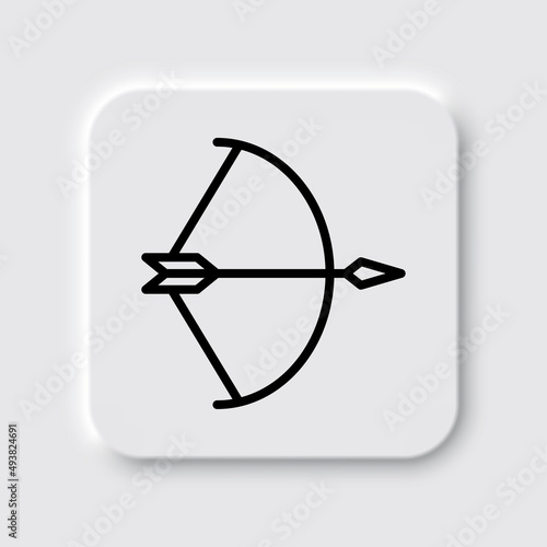 Bow and arrow simple icon. Flat desing. Neumorphism design.ai