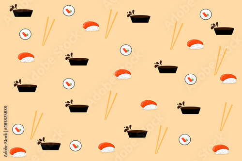 salmon sushi in soy sauce splash for japanese cuisine background