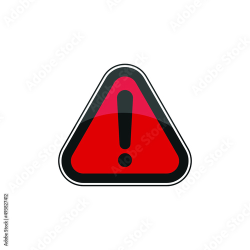 Exclamation Attention sign. Red danger sign on white background. Triangle Caution and Warning design icon. Vector illustration