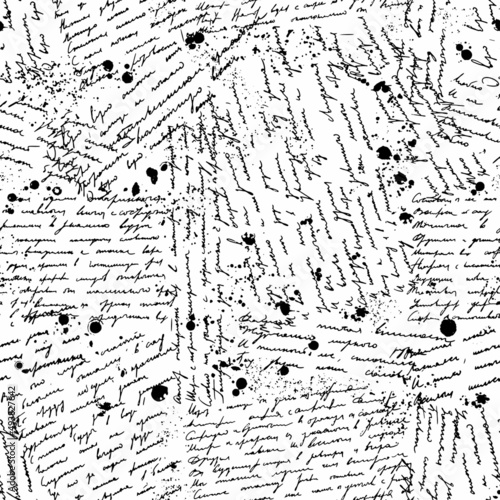 Seamless pattern with black hand write poetry on white background. Vector texture. Graphic creative idea.