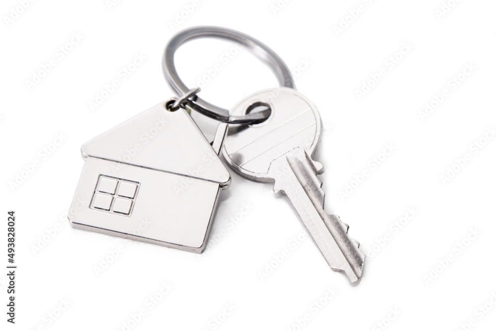 house keychain with key isolated on white background house keychain with key isolated on white background
