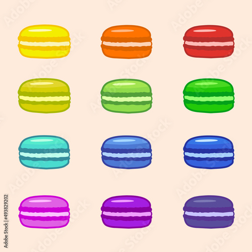 Set of colorful macaroon cakes, french pastries, macarons, dessert, macaroons.
