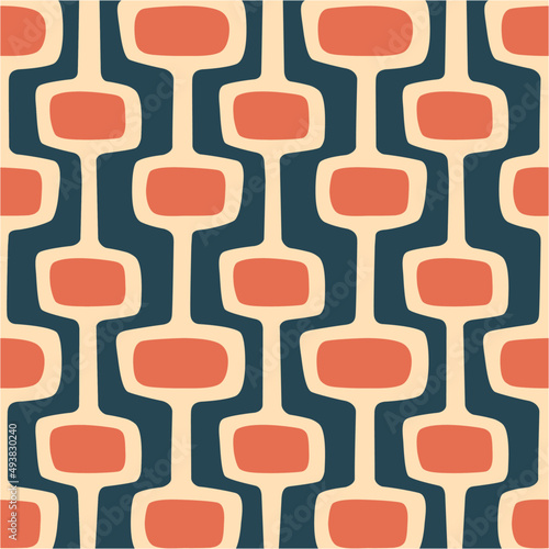 Mid-century modern atomic age background in blue, orange and cream. Ideal for wallpaper and fabric design.
