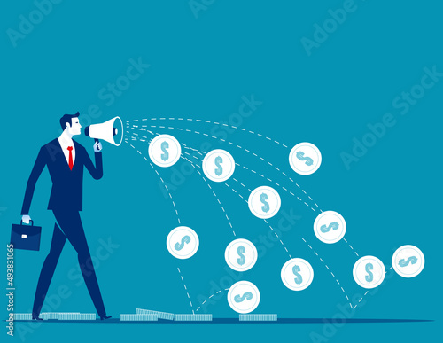 Businessman spitting money. Business financial vector illustration concept