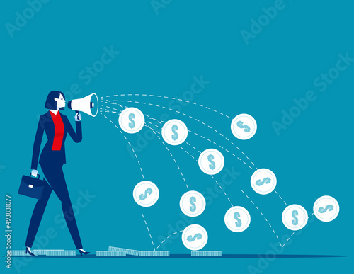 Businesswoman spitting money. Business financial vector illustration concept