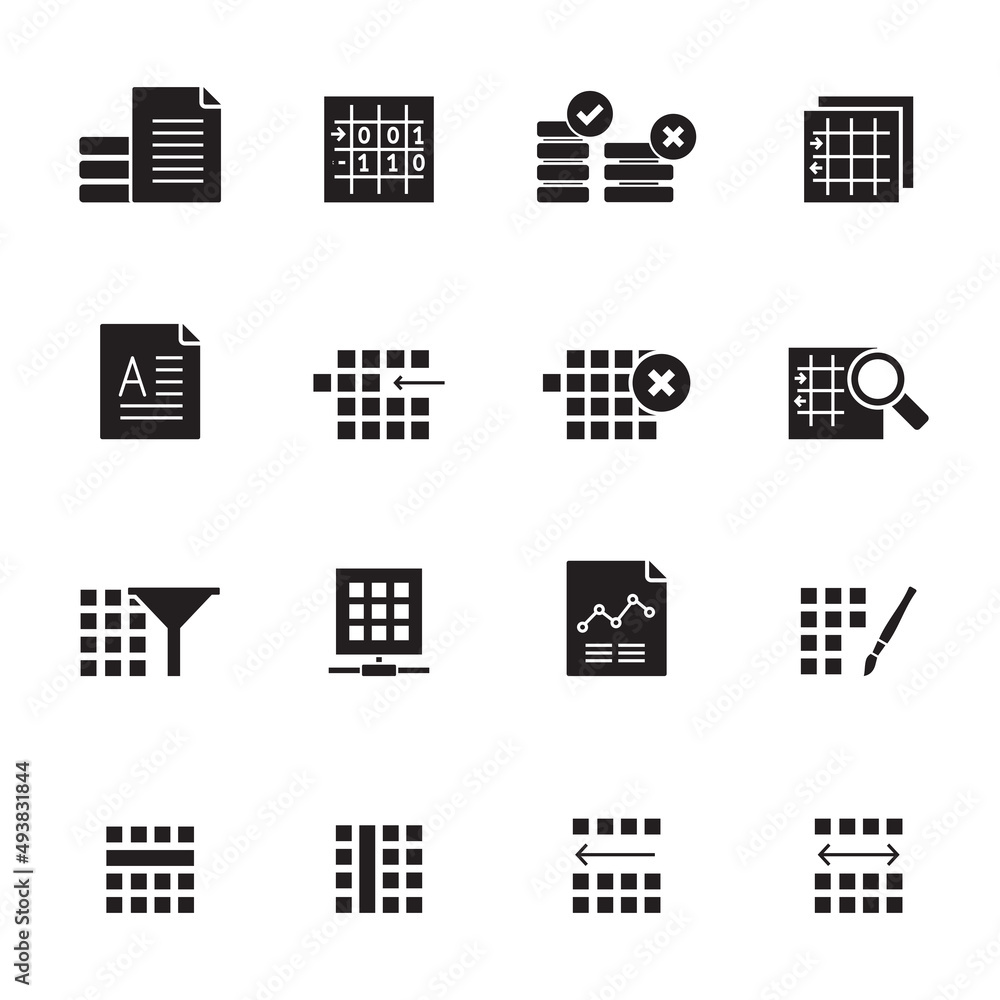 Silhouette Database and Table Formatting Icons - Vector Icon Set Silhouette Database and Table Formatting Icons - Vector Icon Set
