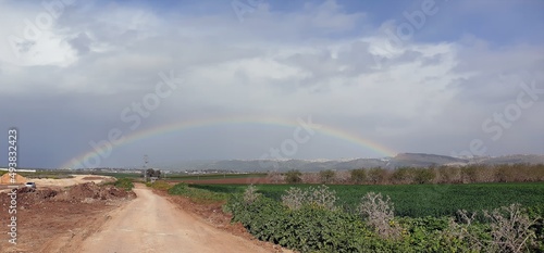 Fotografia rainbow over fields, rainbow, rainbow after rain, sky, landscape, nature, field,