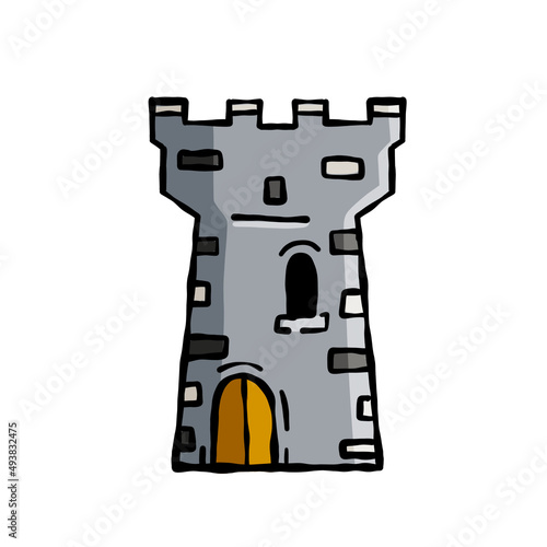 Tower of medieval fortress or castle. Defensive structure. Stone cartoon fairy fort for protection.