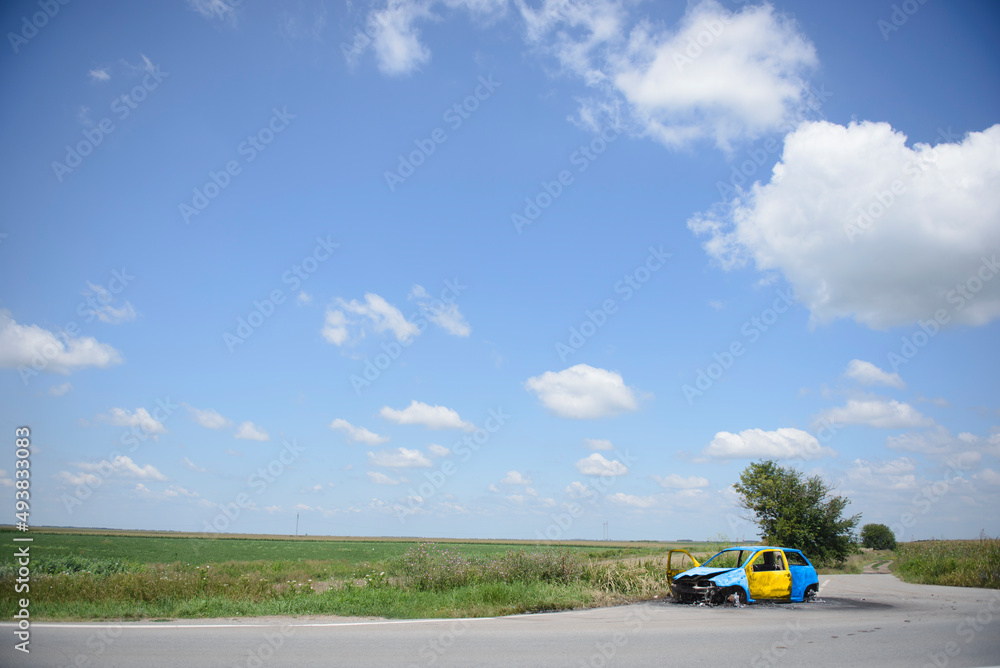 Destroyed vehicle in the field of Ukraine Destroyed vehicle in the field of Ukraine
