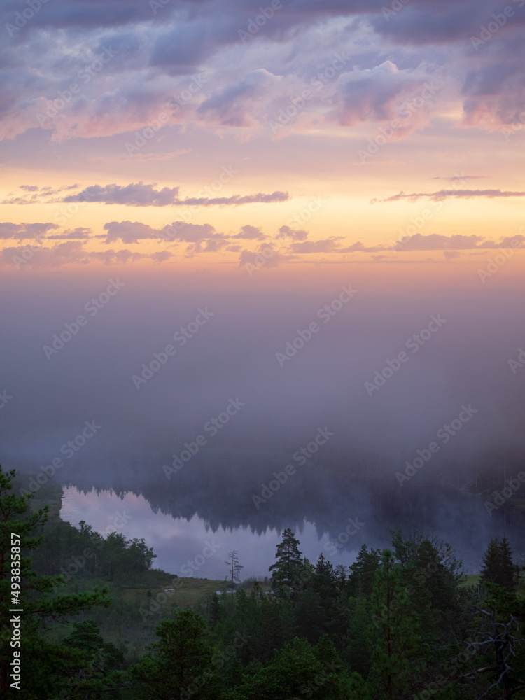 Morning Fog over Forest Lake
