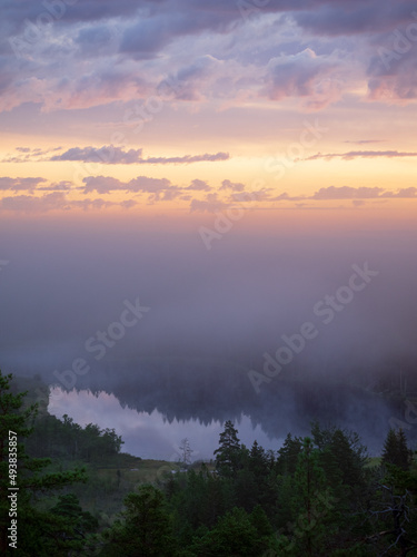Morning Fog over Forest Lake 