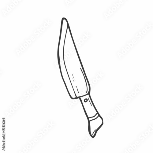 Kitchen knife drawn in the style of Doodle.Black and white image.Monochrome.Outline drawing.Vector image