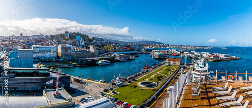 A view across the cruise terminal in Vigo, Spain on a spring day