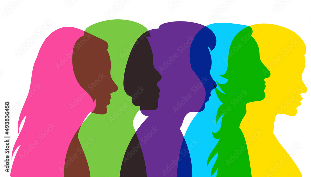 men and women crowd portrait in profile silhouette isolated vector