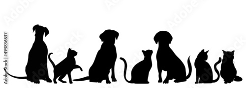cats and dogs silhouette isolated vector