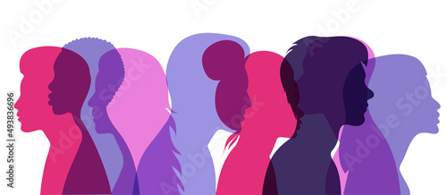 men and women crowd portrait in profile silhouette isolated