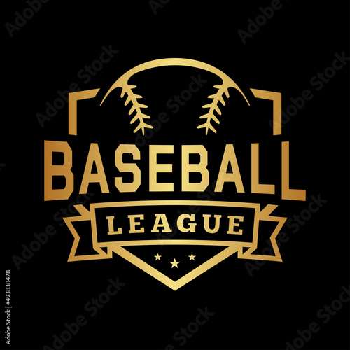 Baseball league shield emblem. Graphic design for t-shirt. Vector and illustration.