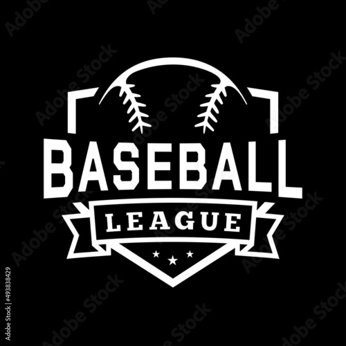 Baseball league shield emblem. Graphic design for t-shirt. Vector and illustration.