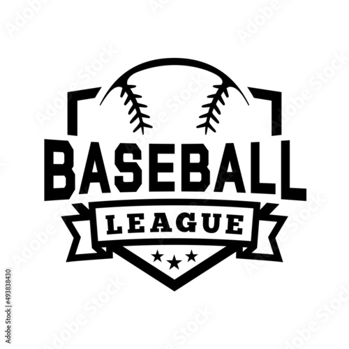 Baseball league shield emblem. Graphic design for t-shirt. Vector and illustration.