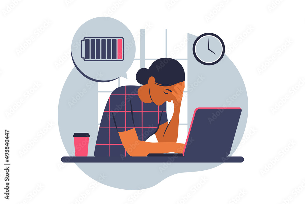 Professional burnout syndrome. Frustrated worker, mental health problems. Vector illustration. Flat Professional burnout syndrome. Frustrated worker, mental health problems. Vector illustration. Flat