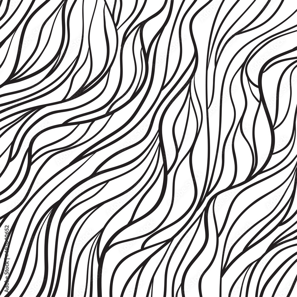 Fototapeta premium Chaos wallpaper. Wavy background. Hand drawn waves. Stripe texture with many lines. Waved pattern. Black and white illustration for banners, flyers or posters