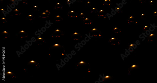 Render with dark metallic spheres of yellow light on black