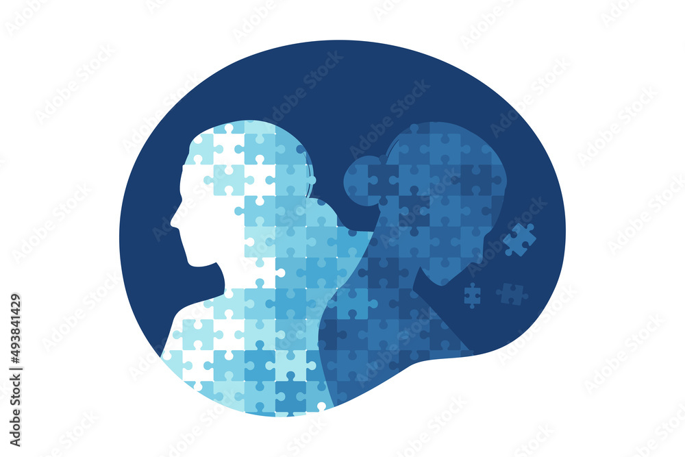 Psychotherapy or psychology support concept. Two woman different states of consciousness mind - depression and positive mental health mood. Vector illustration. Flat Psychotherapy or psychology support concept. Two woman different states of consciousness mind - depression and positive mental health mood. Vector illustration. Flat