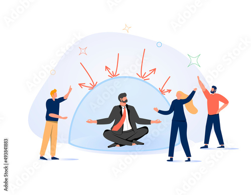 Ignore noise or distraction, keep calm and avoid conflict or problem, challenge to survive in toxic workplace concept.
