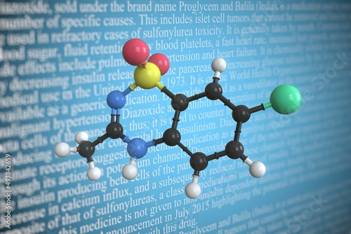Diazoxide scientific molecular model, 3D rendering