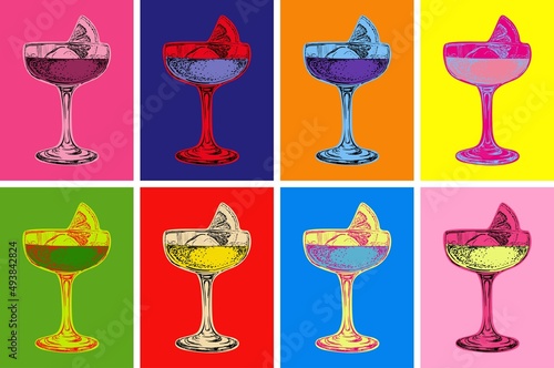 Set of Colored Cocktails Vector Illustration. Pop art Style. artificial art photo