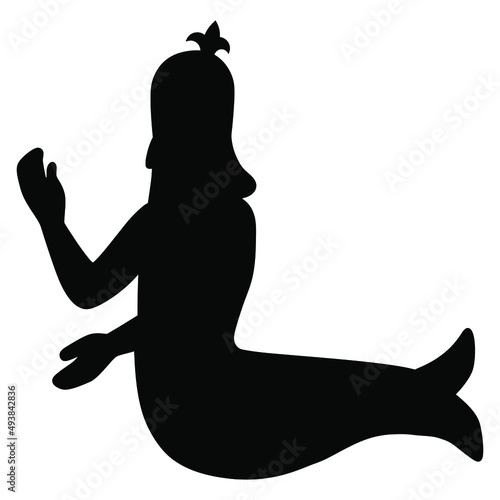 Sumerian god Uanna or Oannes. Dagon. Fantastic sea creature. Merman. Half man half fish. Babylonian Mesopotamian mythology. Black silhouette on white background.