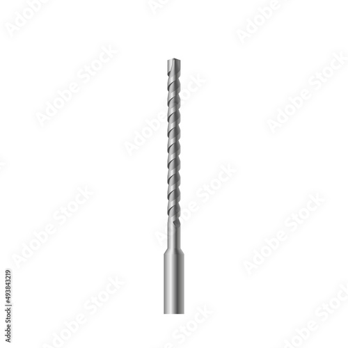 Realistic metallic drill bit tool for construction work, drilling hole. Spiral twisted screw driver