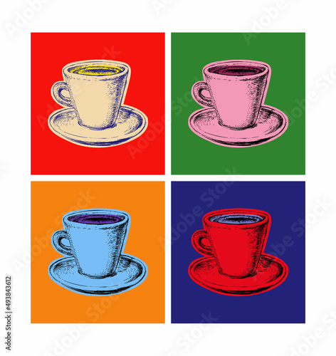 Set Coffee Mug Vector Illustration Pop Art Style