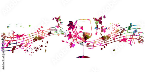  Colorful wine glass with vine vector illustration. Party flyer, wine tasting event, wine festival, celebrations, restaurant poster. Wine drink design for brochure, invitation card, menu, promotion	